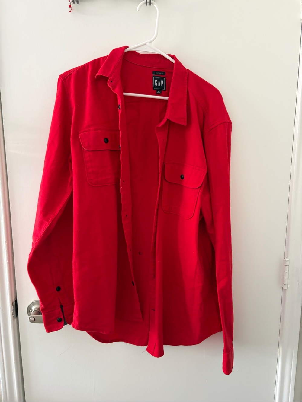 GAP Men's Bright Red Button-Down Shirt Jacket
